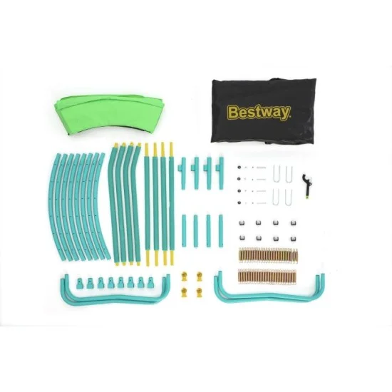 bestway 2.44m x 2.50m xtreme air trampoline 1 trampoline 1 spring-loading tool 4 anchors 8 foot pads age 6